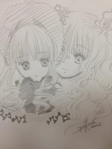 Rating: Safe Score: 0 Tags: 2girls bangs blush closed_mouth crown hair_ornament image kirakishou long_hair looking_at_viewer monochrome multiple_girls pair photo shinku signature sketch smile traditional_media wavy_hair User: admin