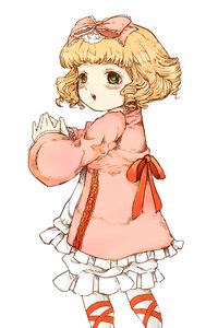 Rating: Safe Score: 0 Tags: 1girl blonde_hair bloomers bow dress frills green_eyes hair_bow hina_ichigo hinaichigo image long_sleeves looking_at_viewer looking_back open_mouth pantyhose pink_bow ribbon short_hair simple_background solo standing striped white_background User: admin