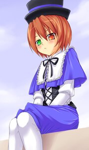 Rating: Safe Score: 0 Tags: 1girl blue_dress blush buresu capelet dress green_eyes hat heterochromia image long_sleeves looking_at_viewer pantyhose photoshop_(medium) red_eyes rozen_maiden short_hair sitting solo souseiseki top_hat white_legwear User: admin