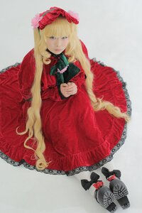 Rating: Safe Score: 0 Tags: 1girl blonde_hair blue_eyes bow dress flower long_hair red_dress rose shinku sitting solo very_long_hair User: admin