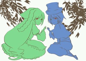 Rating: Safe Score: 0 Tags: 2girls dress hat image leaf long_hair long_sleeves looking_at_viewer looking_back multiple_girls pair puffy_sleeves red_eyes short_hair souseiseki striped striped_background suiseiseki vertical_stripes User: admin