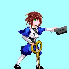 Rating: Safe Score: 0 Tags: 1girl blue_background blue_dress brown_hair dress full_body green_eyes heterochromia holding holding_weapon image long_sleeves pantyhose pixel_art red_eyes short_hair simple_background solo souseiseki standing white_legwear User: admin