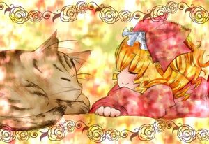 Rating: Safe Score: 0 Tags: 1girl animal blonde_hair cat closed_eyes flower hat hinaichigo image pink_rose rose smile solo white_flower white_rose yellow_flower yellow_rose User: admin