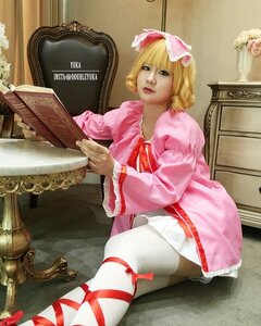 Rating: Safe Score: 0 Tags: 1girl blonde_hair book dress hinaichigo lips pink_dress realistic ribbon sitting solo underwear white_legwear User: admin