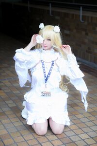 Rating: Safe Score: 0 Tags: 1girl blonde_hair dress flower kirakishou kneeling lips rose solo tile_floor tiles white_dress white_rose User: admin