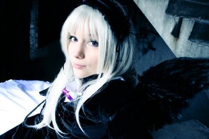 Rating: Safe Score: 0 Tags: 1girl bangs blue_eyes closed_mouth coat eyelashes fur_trim hairband lips lipstick looking_at_viewer makeup solo suigintou white_hair winter_clothes User: admin