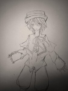 Rating: Safe Score: 0 Tags: 1girl capelet cowboy_shot greyscale hat image long_sleeves looking_at_viewer monochrome nagae_iku open_mouth ribbon short_hair skirt solo souseiseki usami_renko User: admin