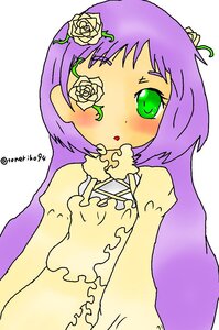 Rating: Safe Score: 0 Tags: 1girl :o bangs blush dress flower green_eyes image kirakishou long_hair long_sleeves purple_hair rose simple_background solo striped twitter_username upper_body white_background yellow_dress yellow_flower yellow_rose User: admin