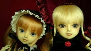 Rating: Safe Score: 0 Tags: 2girls bangs blonde_hair blue_eyes doll expressionless flower looking_at_viewer multiple_girls portrait red_flower rose shinku siblings simple_background sisters solo twins User: admin