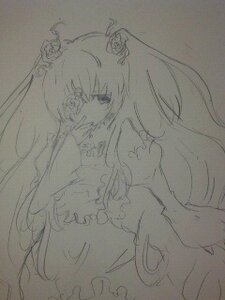 Rating: Safe Score: 0 Tags: 1boy 1girl crown dress flower hair_ornament image kirakishou long_hair monochrome sketch solo traditional_media User: admin