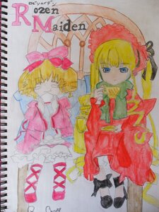 Rating: Safe Score: 0 Tags: auto_tagged blonde_hair blue_eyes bonnet bow cup dress english_text frills hina_ichigo hinaichigo image long_sleeves multiple_girls pair photo pink_bow shinku shoes sitting teacup traditional_media watercolor_(medium) User: admin