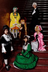 Rating: Safe Score: 0 Tags: 5girls black_hair blonde_hair bow brown_hair dress hat kanaria long_hair multiple_cosplay multiple_girls short_hair sitting smile tagme User: admin