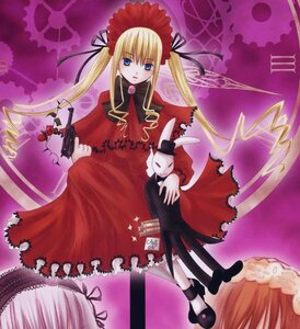 Rating: Safe Score: 0 Tags: 1girl blonde_hair blue_eyes bonnet dress gun image long_hair long_sleeves red_dress shinku solo twintails weapon User: admin