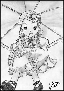 Rating: Safe Score: 0 Tags: 1girl :d black_border bloomers border dress drill_hair greyscale hat holding_umbrella image kanaria letterboxed long_hair long_sleeves looking_at_viewer monochrome open_mouth parasol rain shoes smile solo twin_drills umbrella underwear User: admin