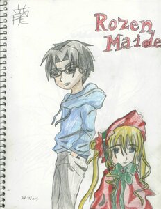 Rating: Safe Score: 0 Tags: 1boy 1girl black_hair blonde_hair bonnet bow bowtie dress hands_in_pockets hood hoodie image long_hair long_sleeves looking_at_viewer pants shinku solo User: admin