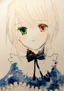 Rating: Safe Score: 0 Tags: 1girl bangs black_ribbon blonde_hair blush closed_mouth dress eyebrows_visible_through_hair frills green_eyes hariruri heterochromia image looking_at_viewer neck_ribbon red_eyes ribbon short_hair simple_background smile solo souseiseki User: admin