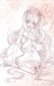 Rating: Safe Score: 0 Tags: 1girl bare_shoulders boots cross-laced_footwear dress eyepatch flower frills hair_flower hair_ornament image kirakishou knee_boots long_hair monochrome rose sitting solo very_long_hair User: admin