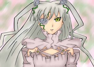 Rating: Safe Score: 0 Tags: 1girl bandage_over_one_eye bandages dress eyepatch flower green_eyes hair_ornament image kirakishou long_hair long_sleeves rose solo upper_body veil User: admin