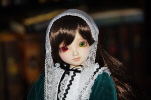 Rating: Safe Score: 0 Tags: 1girl bangs blurry blurry_background brown_hair closed_mouth depth_of_field doll dress frills green_eyes heterochromia lace lips long_hair looking_at_viewer red_eyes solo suiseiseki swept_bangs upper_body User: admin