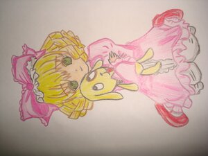 Rating: Safe Score: 0 Tags: 1girl blonde_hair bow dress drill_hair frills green_eyes hina_ichigo hinaichigo image kneeling long_sleeves pink_bow pink_dress solo traditional_media User: admin