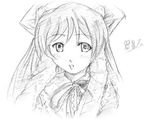 Rating: Safe Score: 0 Tags: 1girl animal_ears auto_tagged blush greyscale image long_hair long_sleeves looking_at_viewer monochrome sketch solo suiseiseki traditional_media white_background User: admin