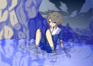 Rating: Safe Score: 0 Tags: blonde_hair dress green_eyes heterochromia image looking_at_viewer partially_submerged red_eyes short_hair solo souseiseki water User: admin