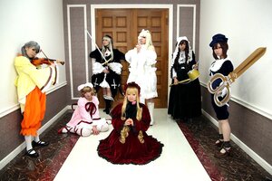 Rating: Safe Score: 0 Tags: blonde_hair brown_hair dress gun hat long_hair multiple_boys multiple_cosplay multiple_girls sword tagme weapon User: admin