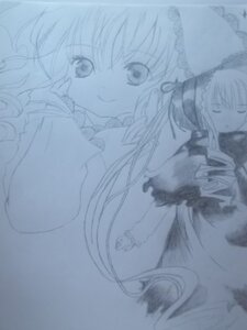 Rating: Safe Score: 0 Tags: 1girl auto_tagged blue_theme closed_eyes dress hinaichigo image long_hair long_sleeves looking_at_viewer monochrome pair shinku simple_background sketch smile solo User: admin