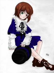 Rating: Safe Score: 0 Tags: 1girl auto_tagged boots brown_hair frills green_eyes hat hat_removed headwear_removed heterochromia holding_clothes holding_hat image long_sleeves red_eyes short_hair solo souseiseki top_hat User: admin
