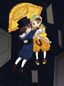 Rating: Safe Score: 0 Tags: 2girls ahoge box dress green_eyes green_hair hat image kanaria multiple_girls pair pantyhose parasol souseiseki umbrella white_legwear User: admin