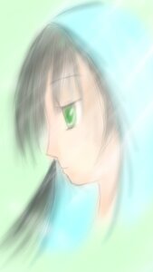 Rating: Safe Score: 0 Tags: 1girl brown_hair closed_mouth face from_side green_eyes image profile simple_background solo suiseiseki white_background User: admin