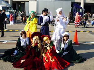 Rating: Safe Score: 0 Tags: 6+boys 6+girls black_hair blonde_hair dress gun hat long_hair multiple_boys multiple_cosplay multiple_girls short_hair silver_hair tagme top_hat weapon User: admin