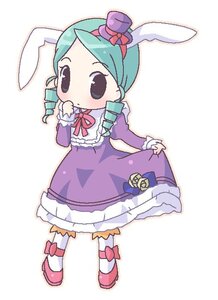 Rating: Safe Score: 0 Tags: 1girl animal_ears aqua_hair black_eyes blush bow bunny_ears dress full_body hat image kanaria lolita_fashion long_sleeves mini_hat mini_top_hat simple_background solo standing striped top_hat white_background User: admin