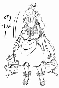 Rating: Safe Score: 0 Tags: 1girl bow closed_eyes dress frills full_body greyscale image long_hair monochrome nanami_natsuki rozen_maiden shinku shoes solo standing translated very_long_hair yawning User: admin