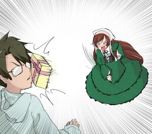 Rating: Safe Score: 0 Tags: 1boy 1girl >_< blush box brown_hair closed_eyes dress gift glasses green_dress image long_hair long_sleeves open_mouth solo suiseiseki User: admin