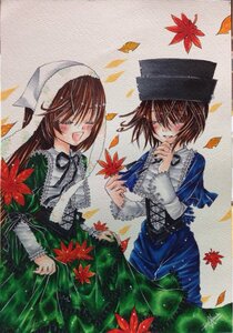 Rating: Safe Score: 0 Tags: 2girls aki_shizuha anger_vein autumn autumn_leaves blush brown_hair closed_eyes dress falling_leaves hat holding_leaf image leaf long_sleeves maple_leaf multiple_girls pair pastel_(medium) short_hair siblings sisters smile souseiseki suiseiseki traditional_media twins watercolor_(medium) yumeki_kokoro User: admin