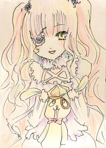 Rating: Safe Score: 0 Tags: 1girl bangs bow dress eyepatch flower frills image kirakishou long_hair long_sleeves looking_at_viewer pink_hair rose smile solo traditional_media two_side_up User: admin