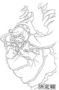Rating: Safe Score: 0 Tags: 1girl dress drill_hair frills greyscale hat long_hair long_sleeves monochrome open_mouth solo very_long_hair white_background User: admin