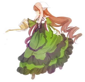 Rating: Safe Score: 0 Tags: 1girl brown_hair dress frills full_body green_dress green_eyes head_scarf image long_hair long_sleeves profile solo striped suiseiseki vertical_stripes very_long_hair watering_can white_background User: admin