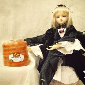 Rating: Safe Score: 0 Tags: 1girl black_legwear blonde_hair doll dress food frills gothic_lolita hair_ribbon lolita_fashion long_hair long_sleeves pantyhose ribbon rose solo suigintou User: admin