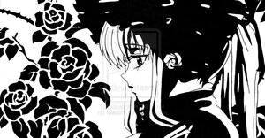 Rating: Safe Score: 0 Tags: 1girl black_flower black_rose flower from_side greyscale hair_flower image monochrome profile rose shinku solo thorns white_flower white_rose User: admin