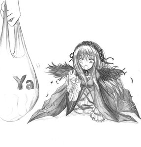 Rating: Safe Score: 0 Tags: 1girl black_wings dress feathered_wings feathers frills greyscale hairband holding image kurona lactic_acid_bacteria long_hair long_sleeves monochrome open_mouth photoshop_(medium) ribbon rose rozen_maiden simple_background solo striped suigintou wings yakult User: admin