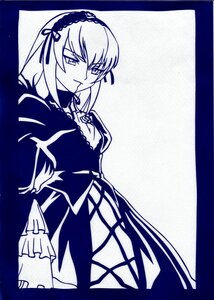 Rating: Safe Score: 0 Tags: 1girl detached_collar dress flower frills hairband image long_hair long_sleeves looking_at_viewer monochrome rose solo suigintou wings User: admin