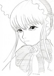 Rating: Safe Score: 0 Tags: 1girl bangs bonnet closed_mouth flower greyscale hat hat_flower image long_hair looking_at_viewer monochrome ribbon rose shinku solo suigintou User: admin