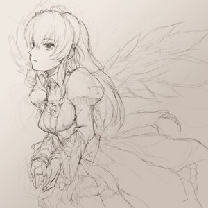 Rating: Safe Score: 0 Tags: 1girl dress face frills gothic_lolita greyscale hairband hands image juliet_sleeves lolita_fashion long_hair long_sleeves looking_at_viewer monochrome pota_(nabrinko) puffy_sleeves rozen_maiden sketch solo suigintou wings User: admin
