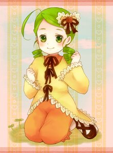 Rating: Safe Score: 0 Tags: 1girl ahoge bloomers dress drill_hair frills full_body green_eyes green_hair image kanaria long_sleeves ribbon smile solo twin_drills User: admin