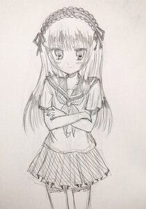 Rating: Safe Score: 0 Tags: 1girl cowboy_shot crossed_arms frills greyscale hairband image long_hair looking_at_viewer monochrome pleated_skirt school_uniform serafuku short_sleeves simple_background skirt solo standing suigintou User: admin