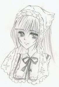 Rating: Safe Score: 0 Tags: 1girl closed_mouth eyebrows_visible_through_hair frills image long_hair looking_at_viewer monochrome neck_ribbon ribbon simple_background solo suiseiseki white_background User: admin