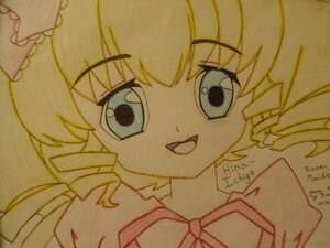 Rating: Safe Score: 0 Tags: 1girl blonde_hair blue_eyes bow dated drill_hair eyebrows_visible_through_hair hinaichigo image looking_at_viewer open_mouth signature smile solo traditional_media User: admin