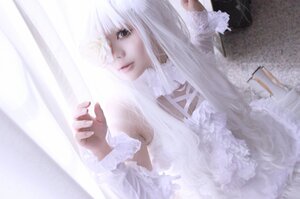 Rating: Safe Score: 0 Tags: 1girl bangs curtains dress frills kirakishou lips long_hair solo upper_body white_dress white_hair white_theme User: admin